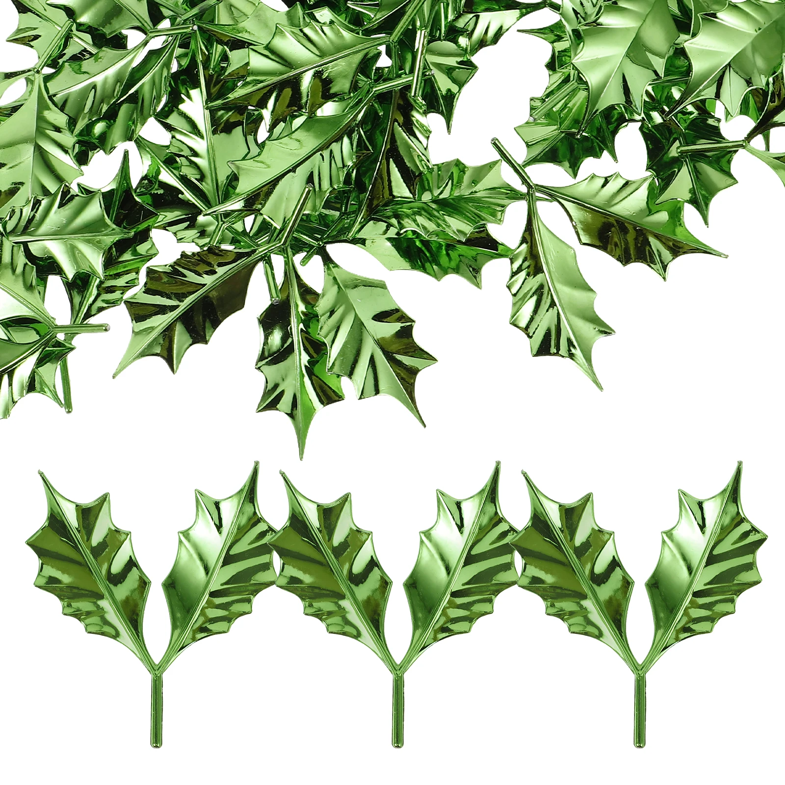 

50 Pcs Christmas Leaves Decoration Diy Crafts Accessories Top Hat Artificial Crafting Holly Plastic