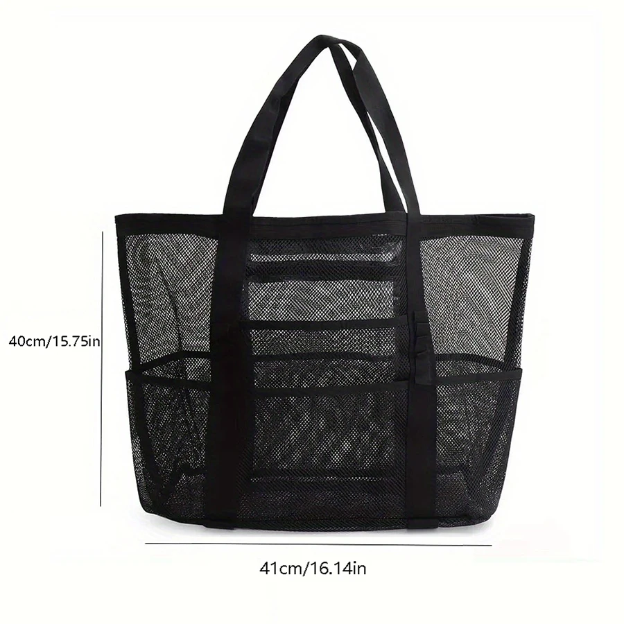Foldable Mesh Beach Bag, 9-Pocket Tote Bag, Mesh Bath, Fitness, Swimming Bag, Mesh Tote Bag, Large Capacity Storage Bag