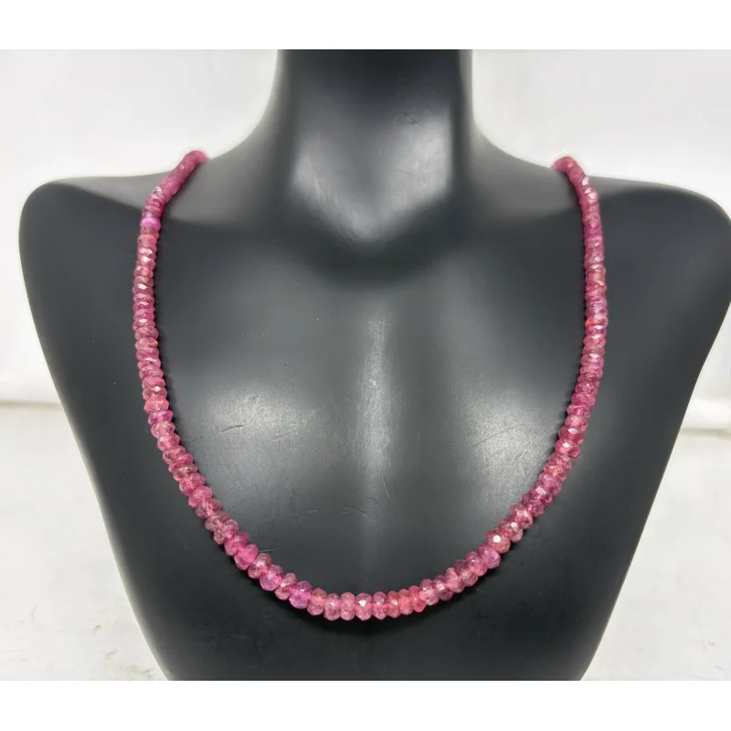 

Ruby Necklace 20” 4-5mm Faceted Round Gemstone Beads Sterling Silver Clasp