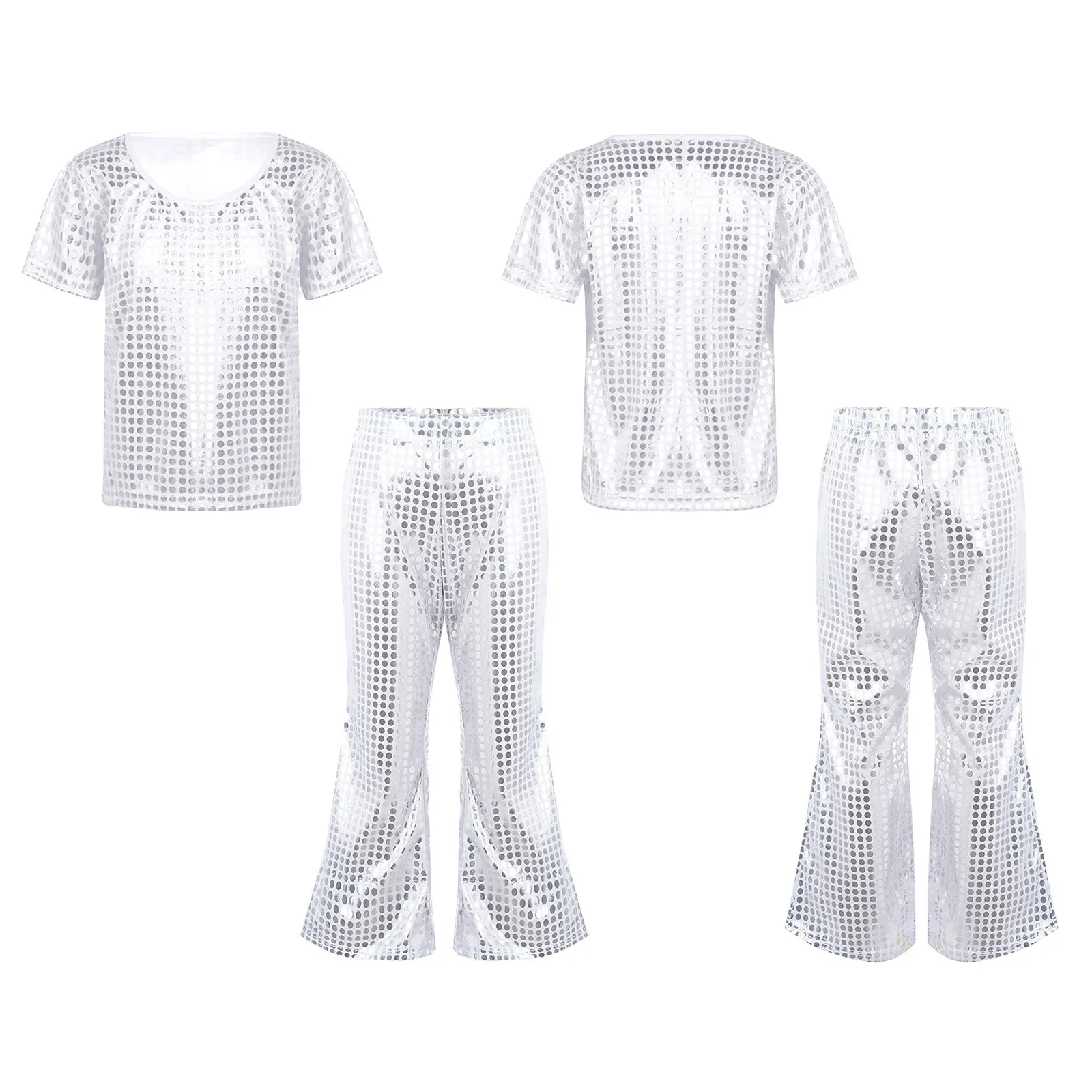 Kinder Street Jazz Dance Kostüm Outfits Schlaghosen + T-Shirt Glänzende Pailletten Streetwear Kinder Jungen Mädchen Hip-Hop Party Sets