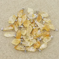 Natural Citrine Stone Irregular Pendants Raw Ore Crystal Necklace DIY Charms Earrings Jewelry Making Accessories Wholesale 12Pcs