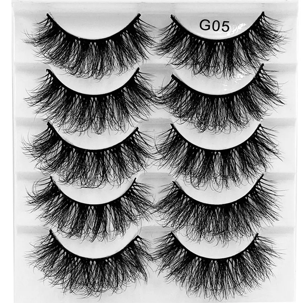 SKONHED 5 Pairs Handmade Wispy Thick Long Eye Lashes Dramatic 8D Faux Mink False Eyelashes Volume