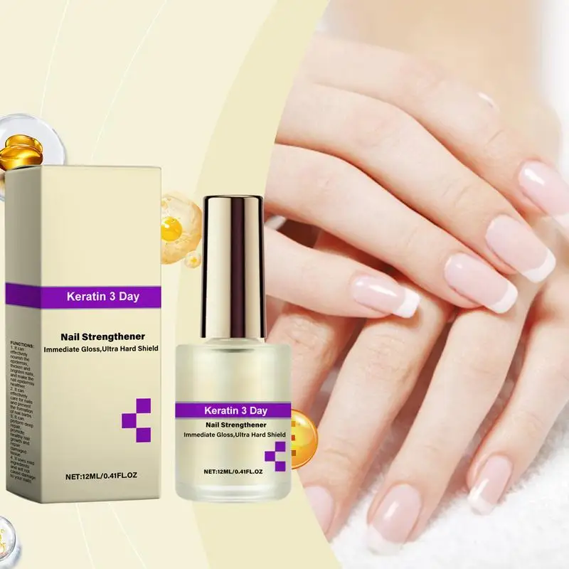 Keratin 3 Day Nail Growth Vitamin C Nail Hardener 12ML Ultra Hard Strengthener for Repair Damaged Nail Cuticle Polish