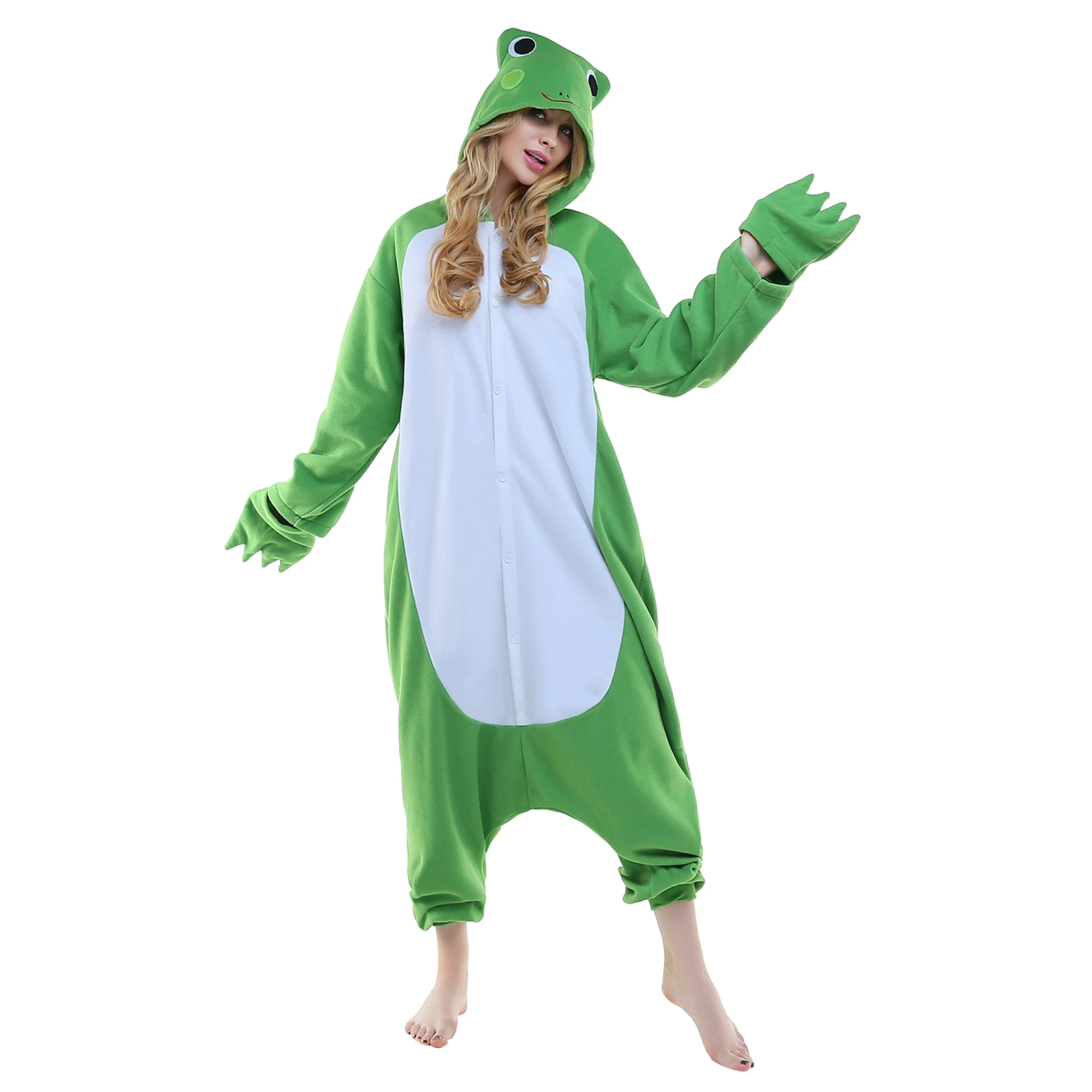 CANASOUR Frog Onesie Pajamas For Adults Women Winter Soft Sleepwear Halloween Animal Cosplay Costumes One-piece Homewear