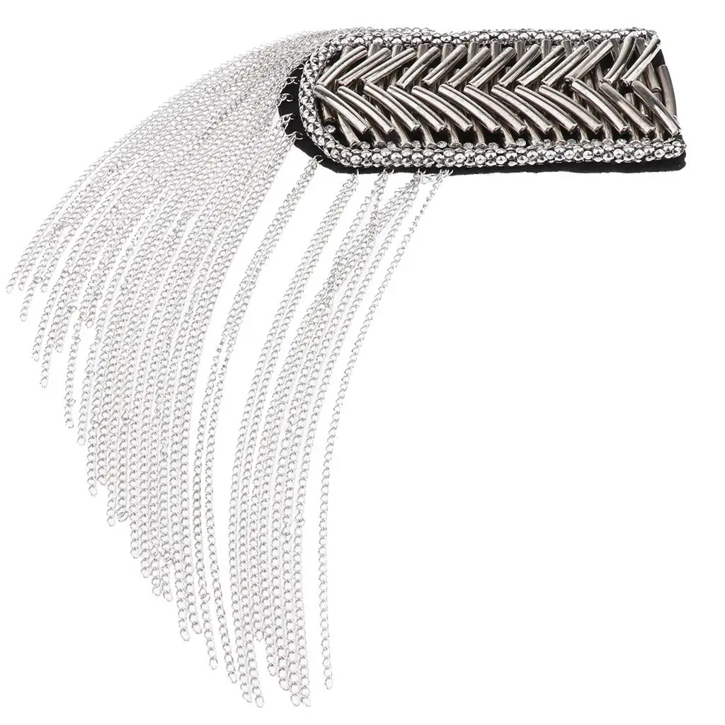 Epaulet Chain Brooch with Long Fringe Decorative Shoulder Badge Luxury Jewelry for Gothic Costume and Ceremony