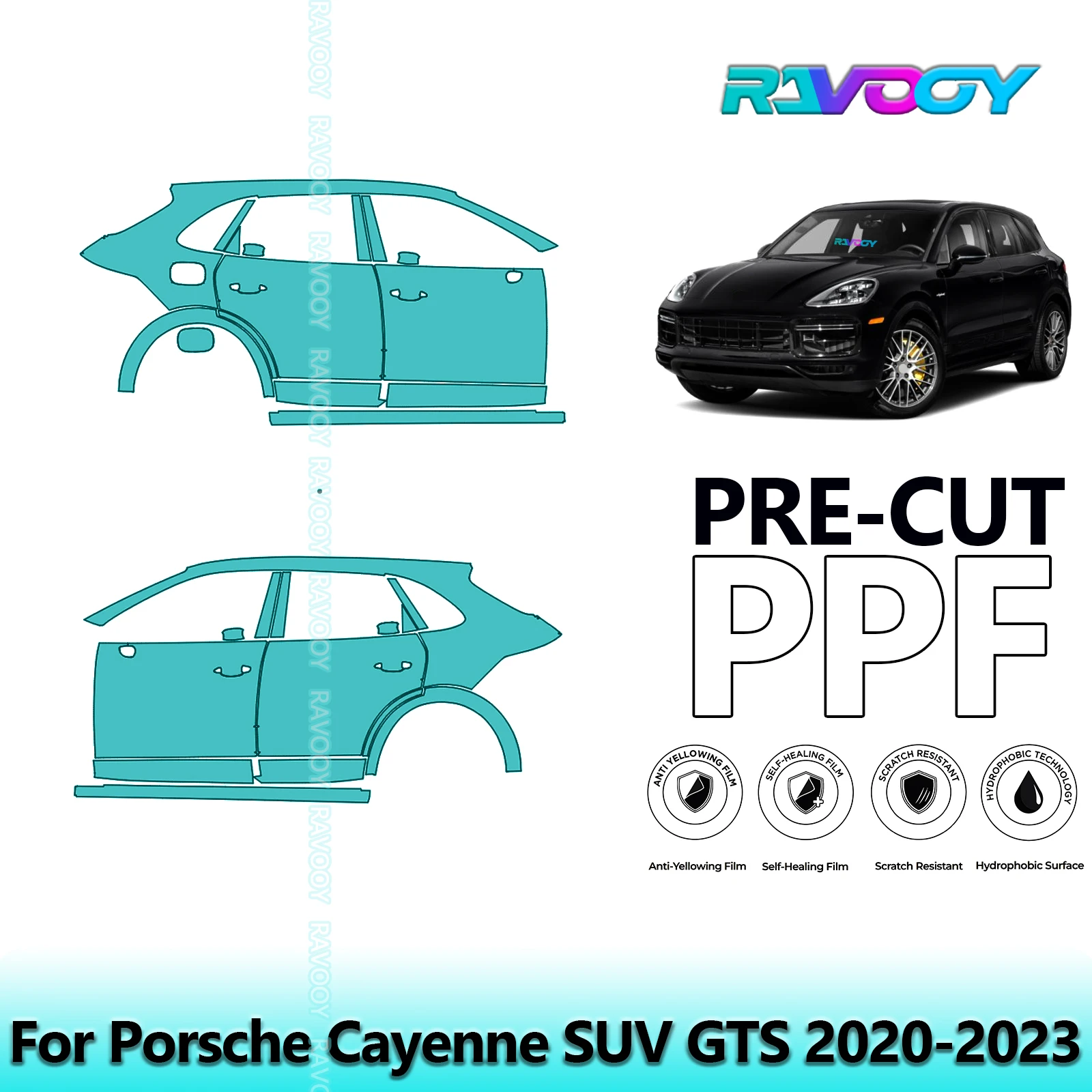 

For Porsche Cayenne SUV GTS 2020-2023 8.5mil Clear Matte Pre-Cut PPF Door & A/B Pillar Kit TPU Paint Protection Film Set