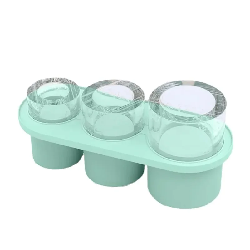 

3-Grid Ice Cube Tray for 30/40 Oz Tumbler Cups Reusable Cylinder Silicone Ice Cube Molds with Lid for Drink Juice Coffee