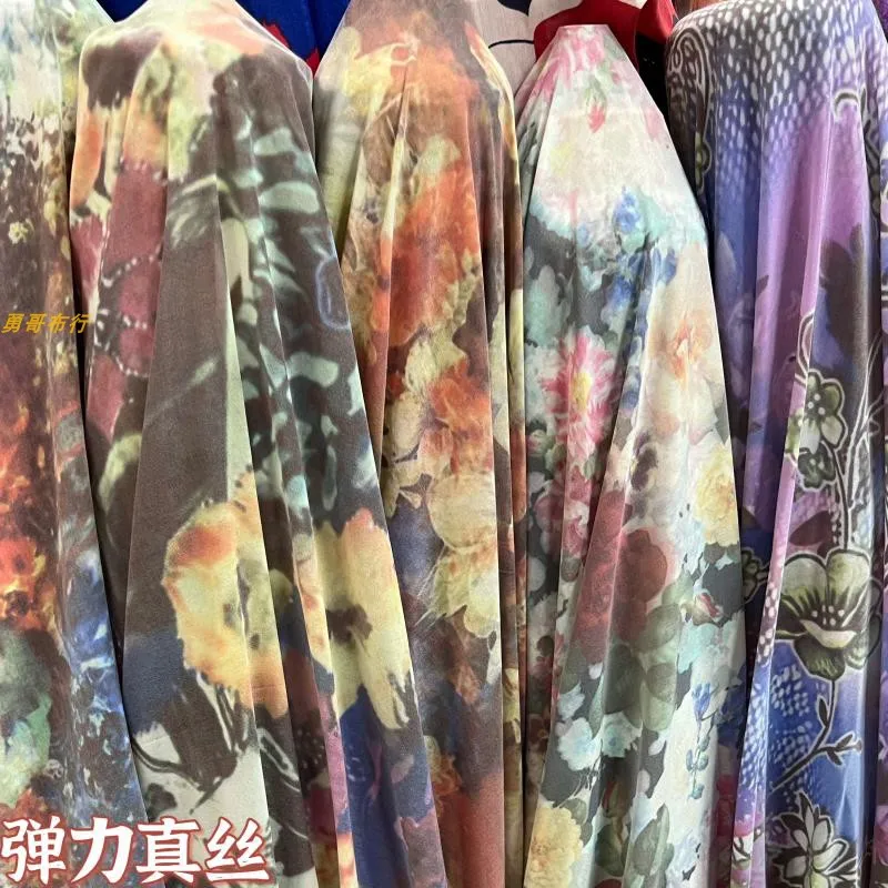 

Ultra-Thin Stretch Real Silk Hazy Flower Fabric Soft and Elegant Summer Dress Shirt Scarf Top Clothes Cloth