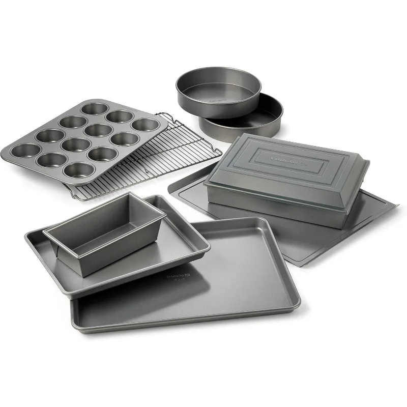 

10-piece nonstick bakeware set including baking pan, cookie pan, cake pan, muffin pan and more