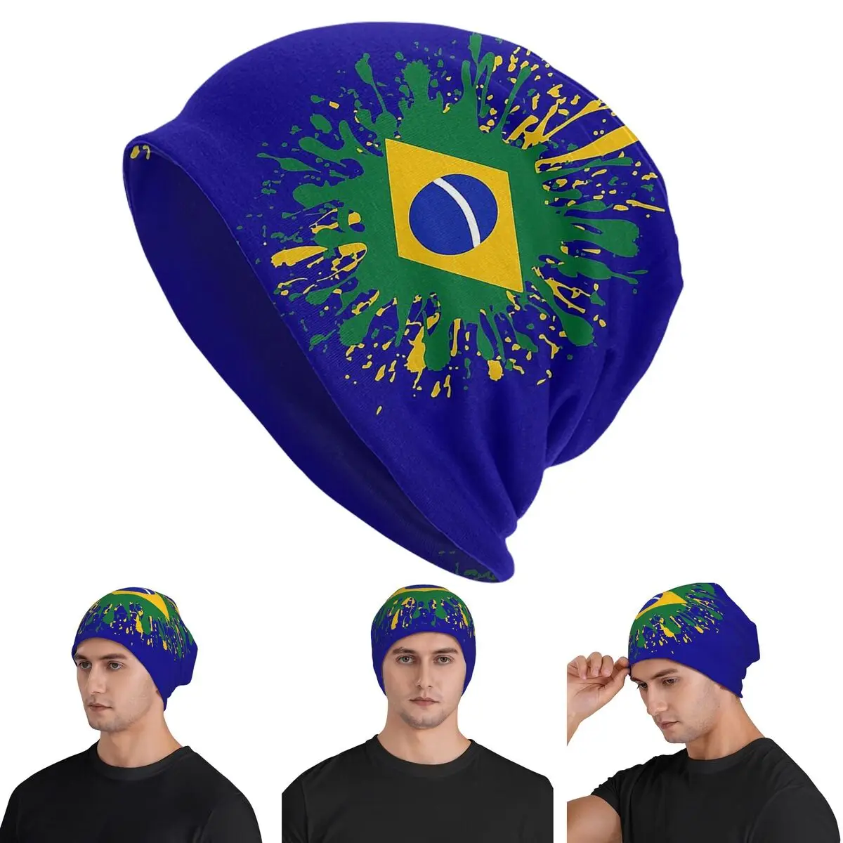 

Бразильский флаг Бразилии, унисекс, шапки для взрослых, вязаная шапка с капюшоном, теплая модная осенне-зимняя уличная шапка Skullies