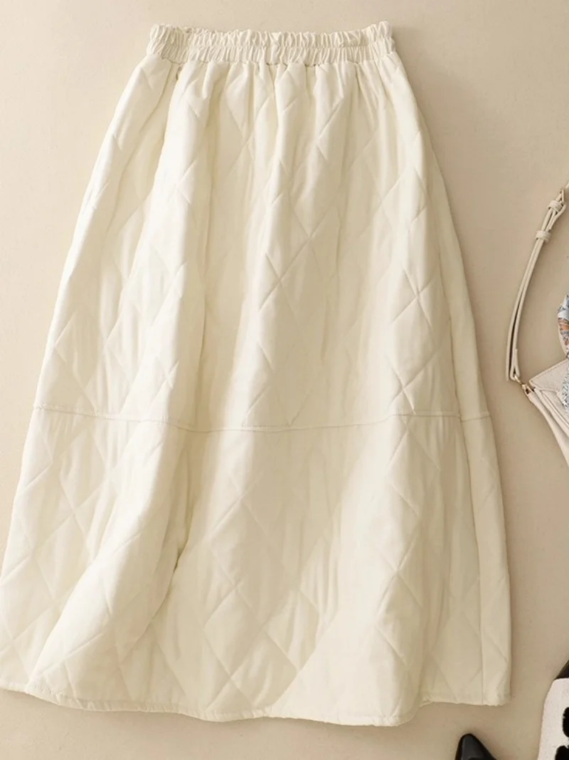 Leve quente acolchoado saia feminina estilo japonês artístico tamanho grande engrossado algodão acolchoado cor sólida lanterna saia w1501