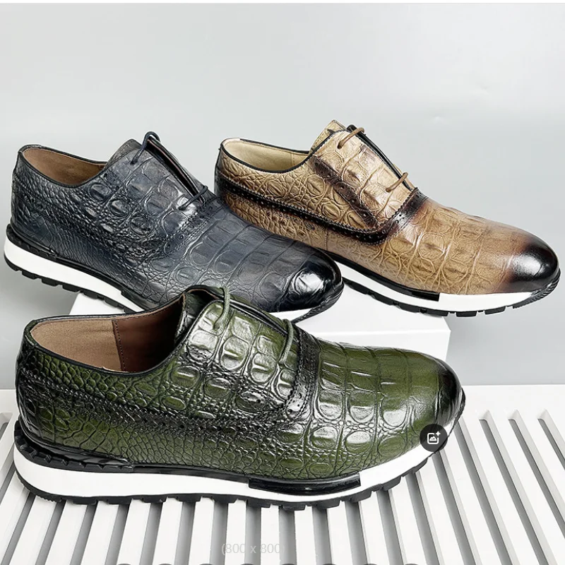 

2025 Fashion Luxury Designer Mens Oxfords Shoes Natural Cow Leather Crocodile Print Shoes b17