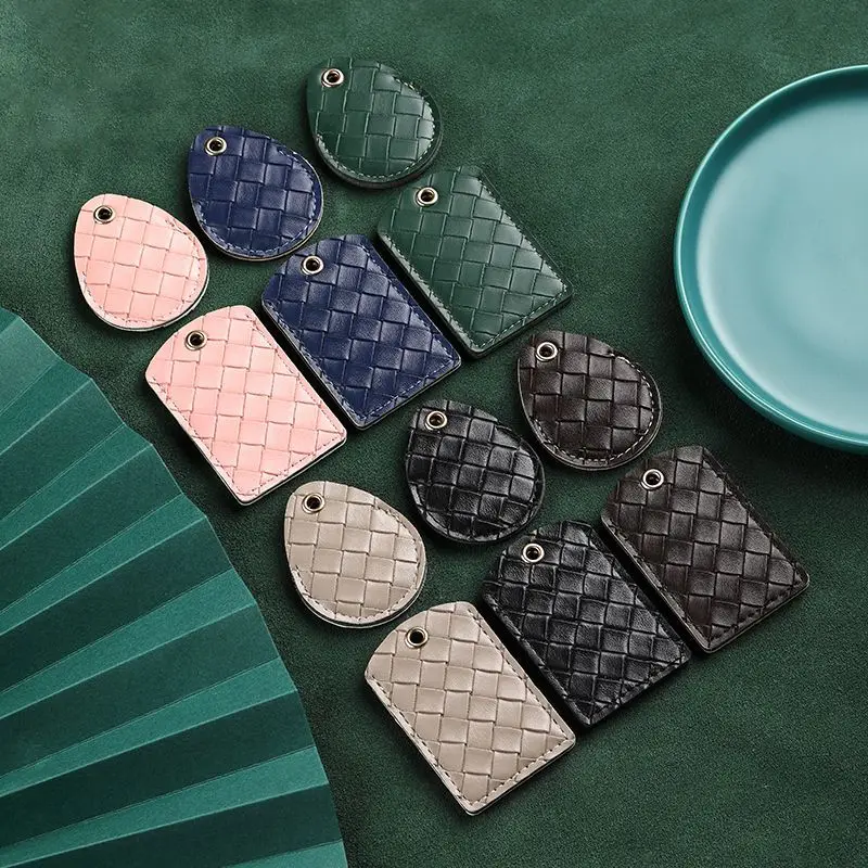 Hand-woven Access Control Card Cover Water Drop Rectangular PU Leather Keychain Mini Induction IC Card Protection Cover Keychain