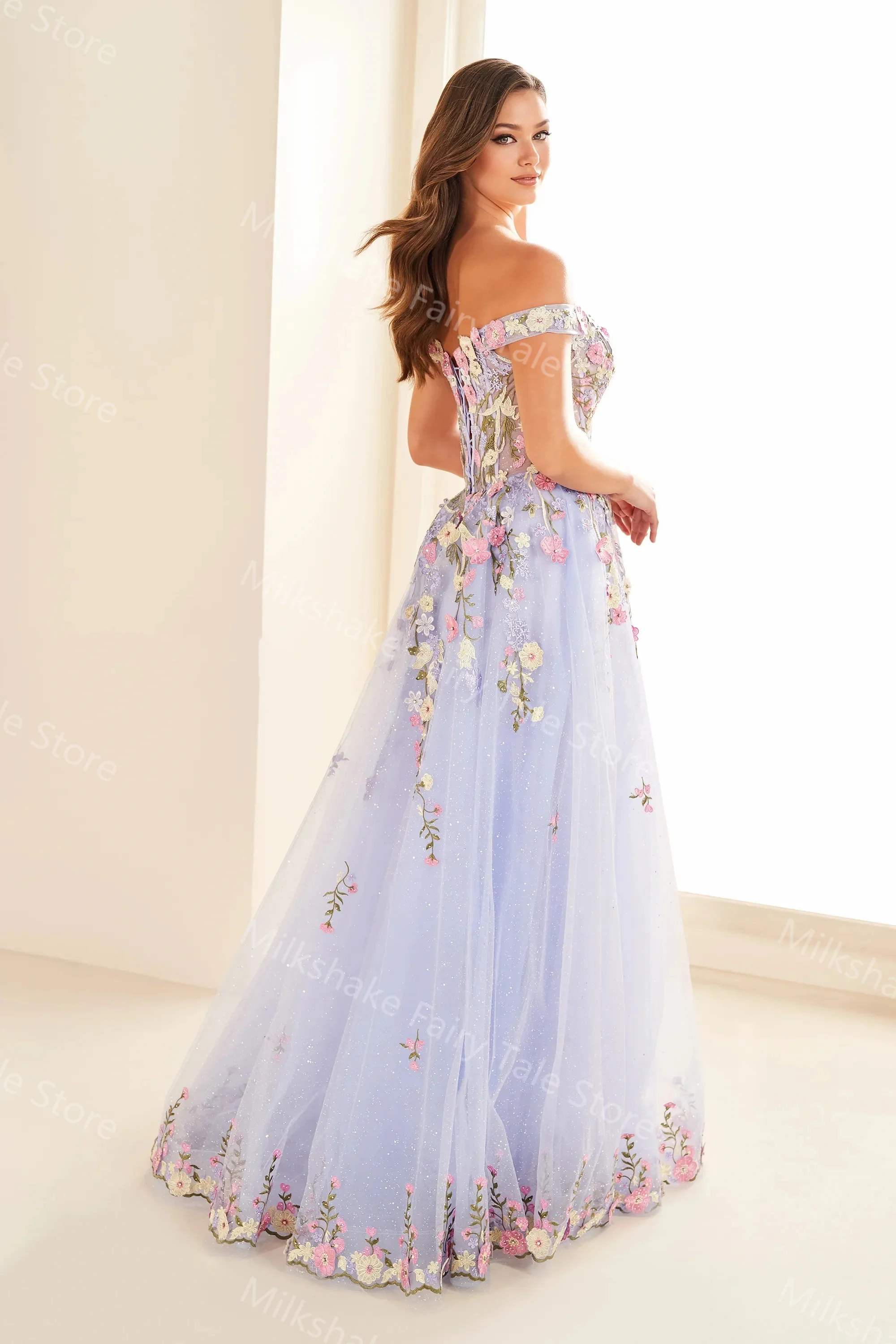 Glamorosos vestidos de fiesta de una línea con hombros descubiertos, apliques de encaje, vestidos de noche sexis hasta el suelo, vestidos de invitados de boda personalizados para mujer