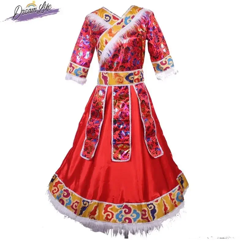 Tibetskie Kobiety Dorosłe Sztuka Test Taniec Kwadratowy Etniczny Występ 4-częściowy Zestaw