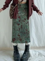 Harajuku Floral Print Long Skirt Vintage Low Rise Straight Midi Skirts for Women Autumn Basic All-match Skirts Ladies Y2k - Image 2