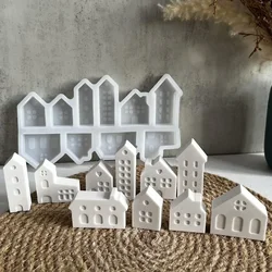 Molde de silicona para casa pequeña de estilo nórdico 3D, moldes para velas de casa de 10 agujeros, Mini casas, molde de cemento de hormigón y yeso, moldes para jabón aromático