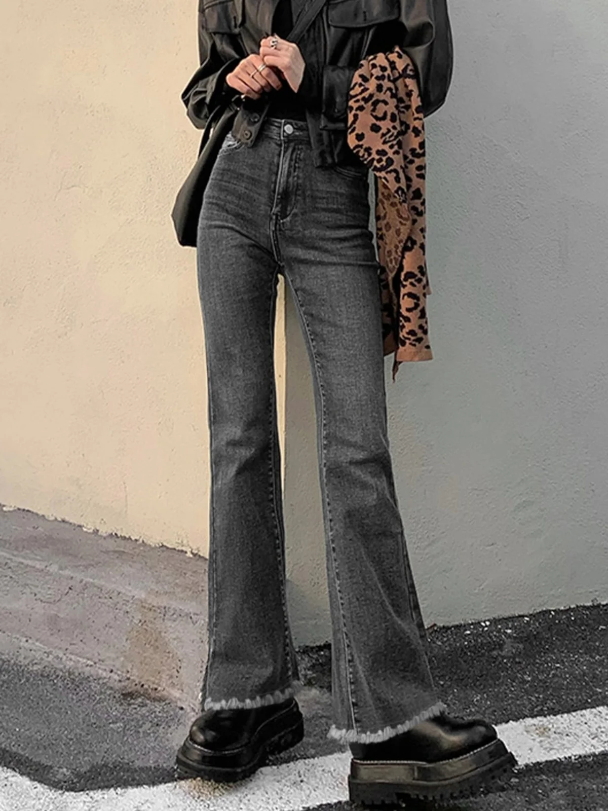 High Waist Slim Fit Denim Jeans Women's Spring Autumn Micro Flared Elastic Casual Long Pants Straight Leg Jeans