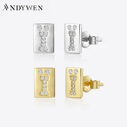 ANDYWEN New 925 Sterling Silver Gold Three Big CZ Stud Earring Piercing Pendiente Clips Pin Women Luxury Crystal Fine Jewelry