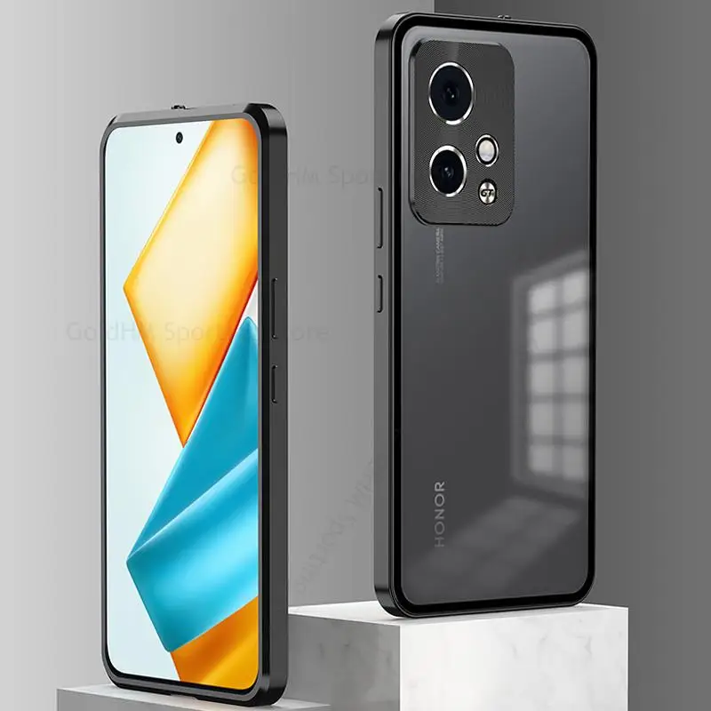 Tempered Glass Phone Matte Case For Honor 90 GT 100 Pro Aluminium Alloy Bumper Lock Magnetic Cover For Honor 100 80 90 Pro 80SE