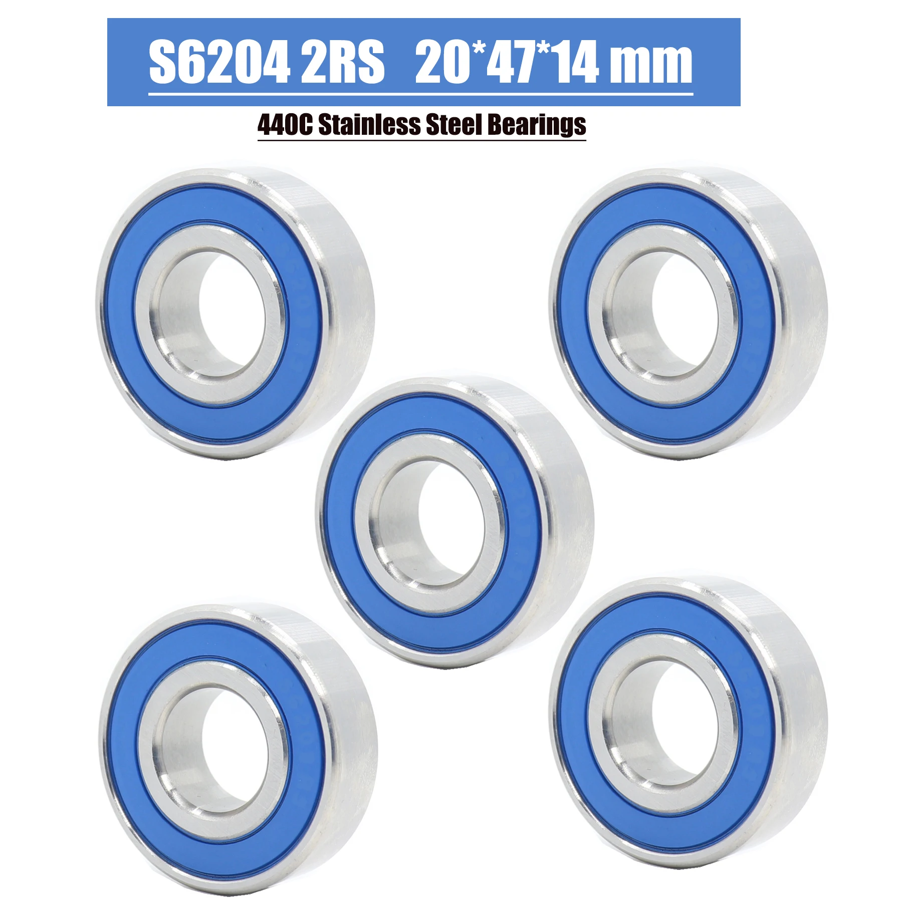 

5 шт. S6204RS подшипник 20*47*14 мм ABEC-3 440C нержавеющая сталь S 6204RS шарикоподшипники 6204 шарикоподшипник из нержавеющей стали