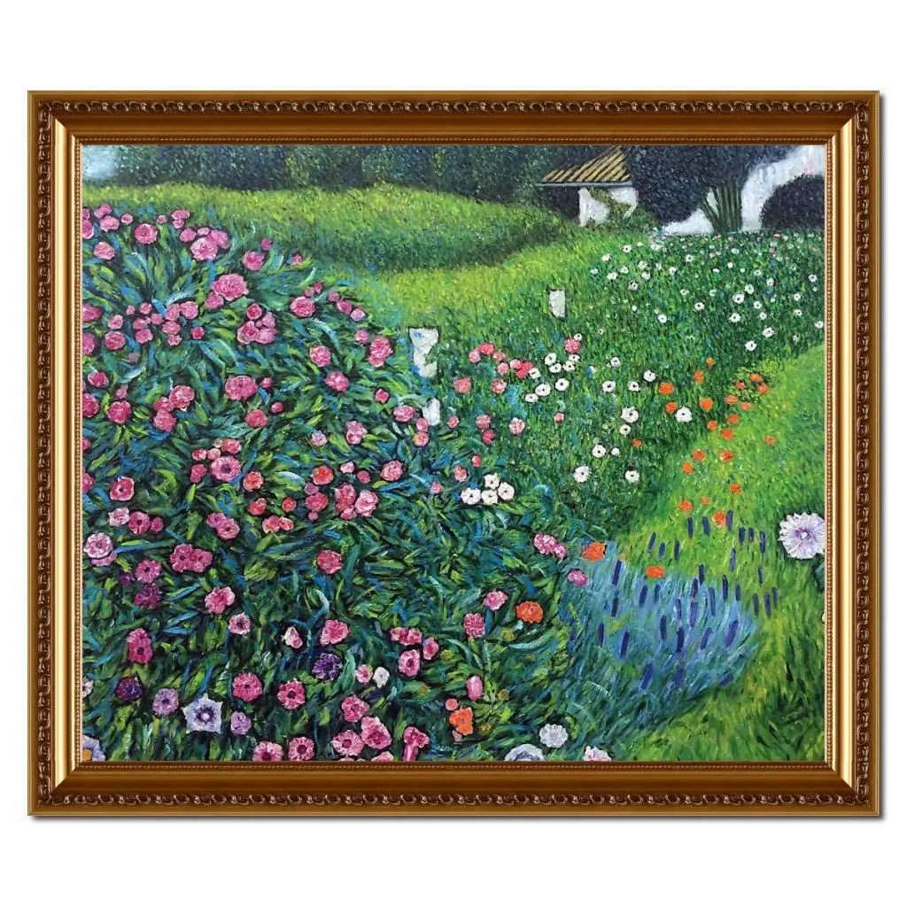 

Wooden Framed Canvas Art Italian Horticulture Landscape Gustav Klimt Painting Handmade Modern Flower Artwork Living Room Decor