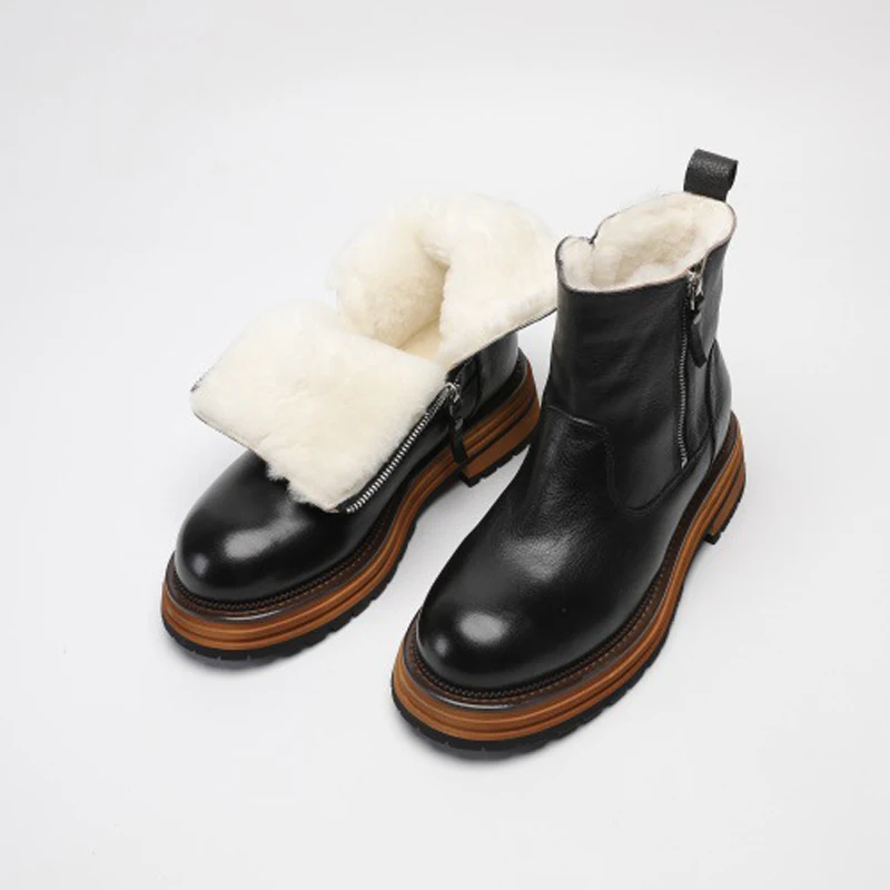 

Winter Snow Boots Mens High Top Warm Shoes Wool Genuine Leather Casual Work Chelsea Ankle Boots Male Outdoor Casual Thick Plush