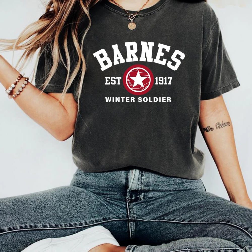 

Bucky Barnes T Shirt Barnes Est 1917 Shirt Winter Soldier Tshirt Unisex Short Sleeves Tops Retro Graphic T Shirts Fan Gifts