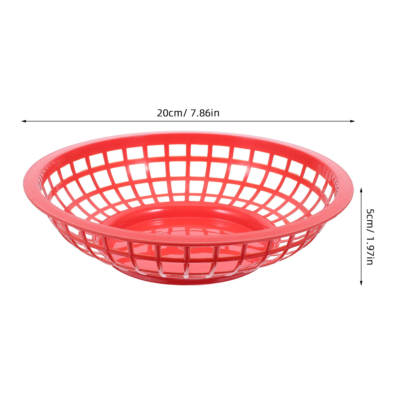 6Pcs Fast Food Serving Baskets Plastic Round 7.87 Inch Reusable Oil Resistant Stackable Heavy-Duty Trays for Restaurant Fries