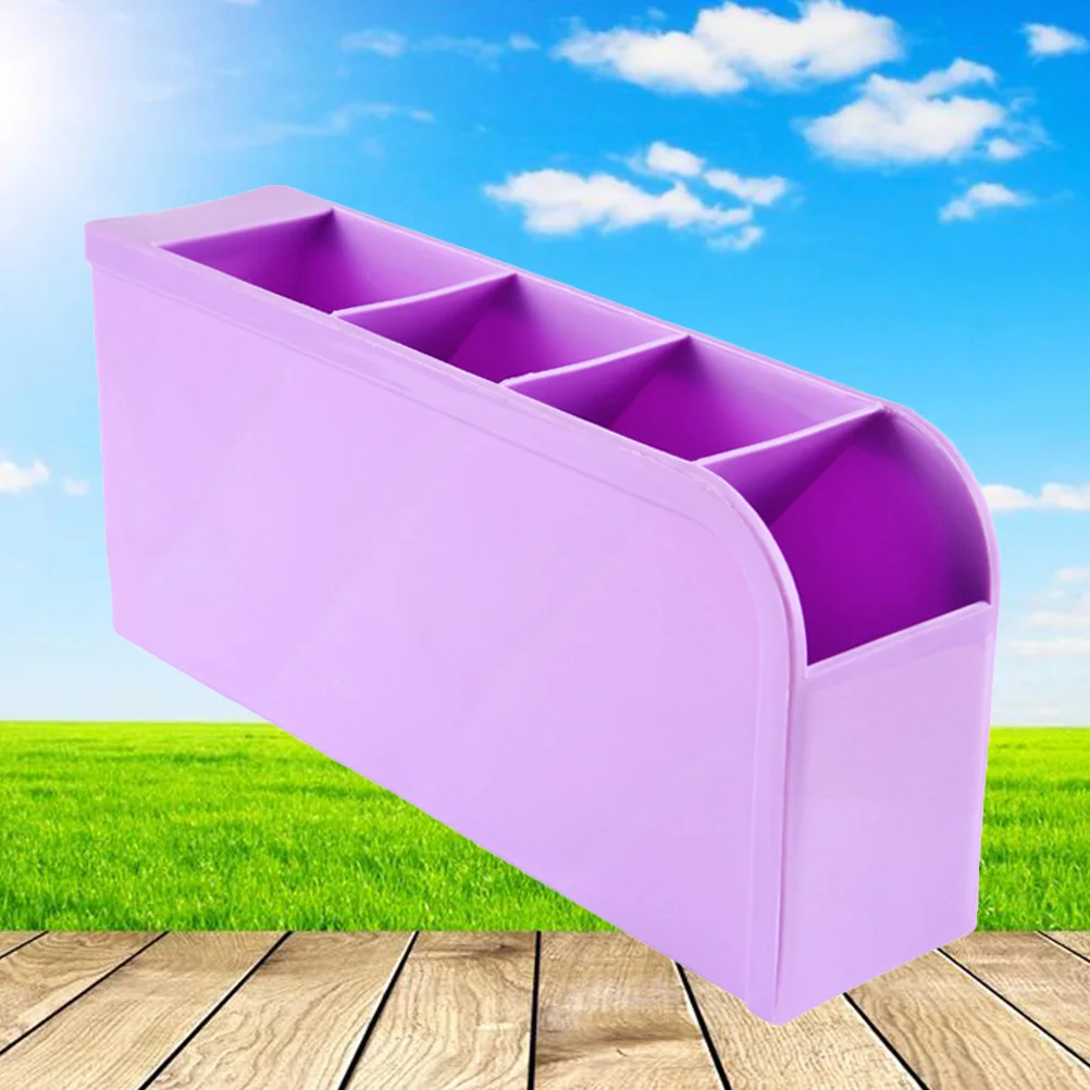 4 Grids Stationery Storage Box Desktop Organizer for Makeup Cosmetics and Socks PP Material Space Saving Tabletop Case Purple