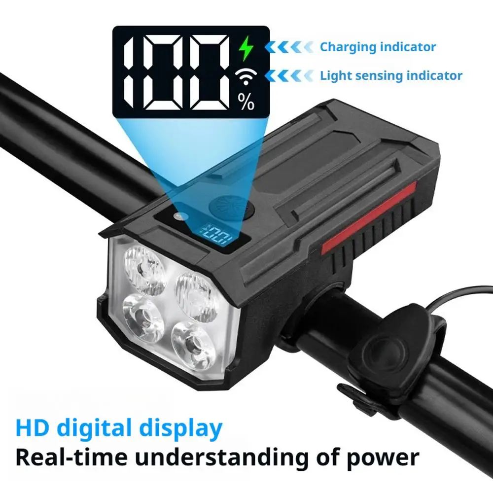Solar Bicycle Lights Front Intelligent Light-sensing Bike Front Lamp with 120 Decibel Horn Type-c Charging Headlight LED Light