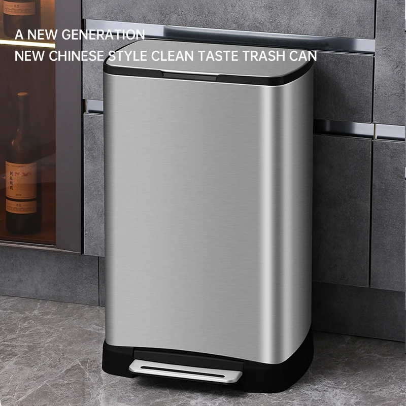 Trash Can Household Large Capacity Trash bin Living Room Stainless Steel Foot-Operated with Cover Foot Long Barrel Garbage can