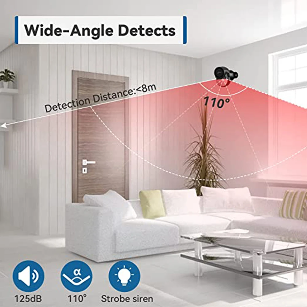 CPVAN alarma de Sensor de movimiento con Control remoto, Detector de movimiento de seguridad infrarrojo inalámbrico para interiores con sirena (3