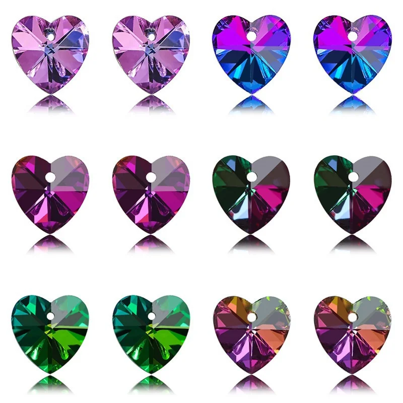 10/14/18mm Colorful Crystal Heart Charms Pendant Love heart Gemstones Glass Beads For Women Jewelry Making DIY Necklace Earrings