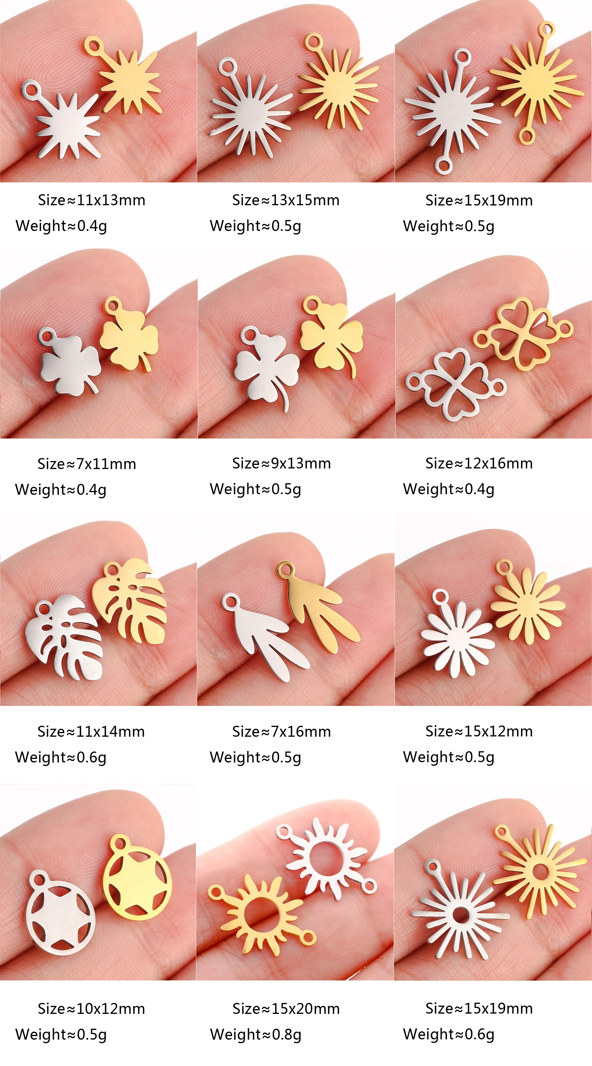5 Stück Edelstahl Mini Stern/Klee/Handfläche Charm Verbinder Anhänger DIY handgemachte Halskette Ohrringe Schmuckherstellung Zubehör – Detail 1