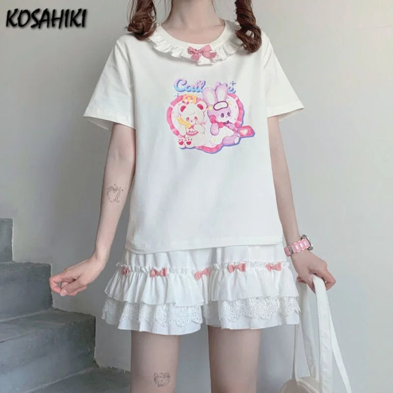 KOSAHIKI High Waist Mini White Skirts Gothic Saia Lace Bow Patchwork Pleated Women  Casual College Lolita Harajuku Skirt