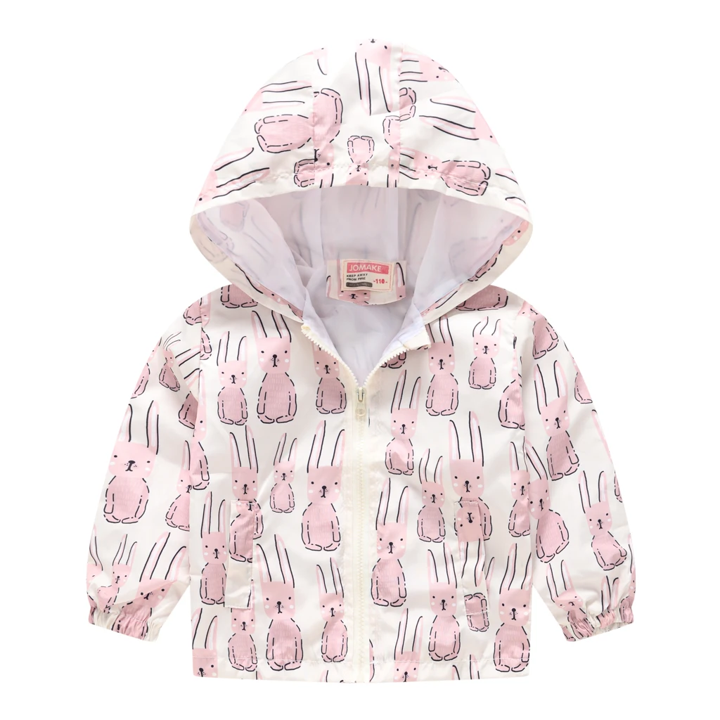 Boys and Girls Windproof Hooded Jacket Assorted Cartoon Pattern Print Zip Coat Kids Spring Clothes