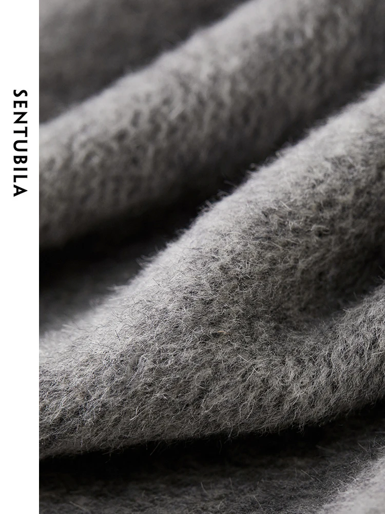 SENTUBILA Gray Woolen Coats for Elegant Women 2025 Winter Fashion Office Lady Double Breasted Pockets Oversized JacketsW44O56003