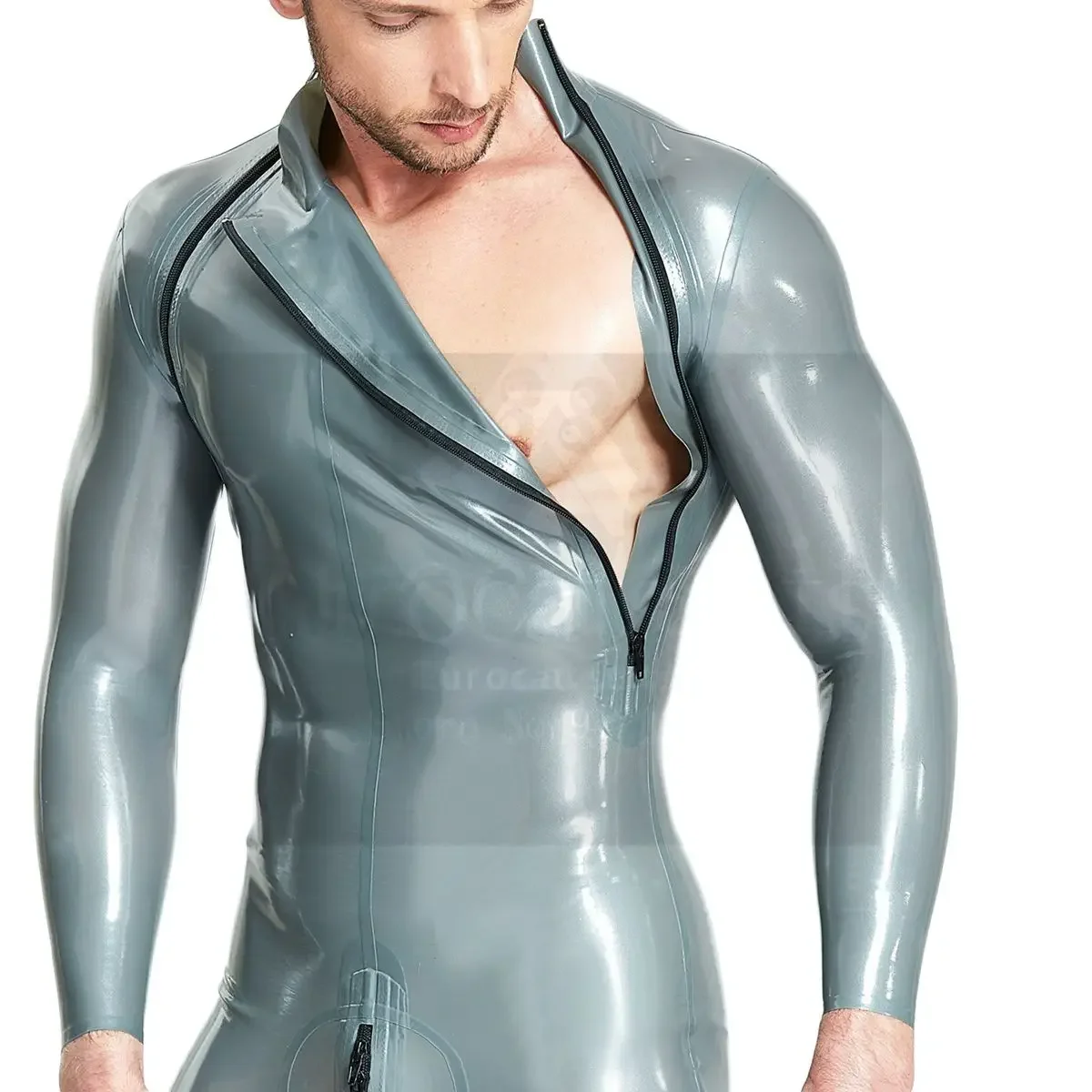 Traje de bondage de goma para hombre, fetiche de látex, pantalones cortos, sexy, zentai, máscara completa, mono sexy