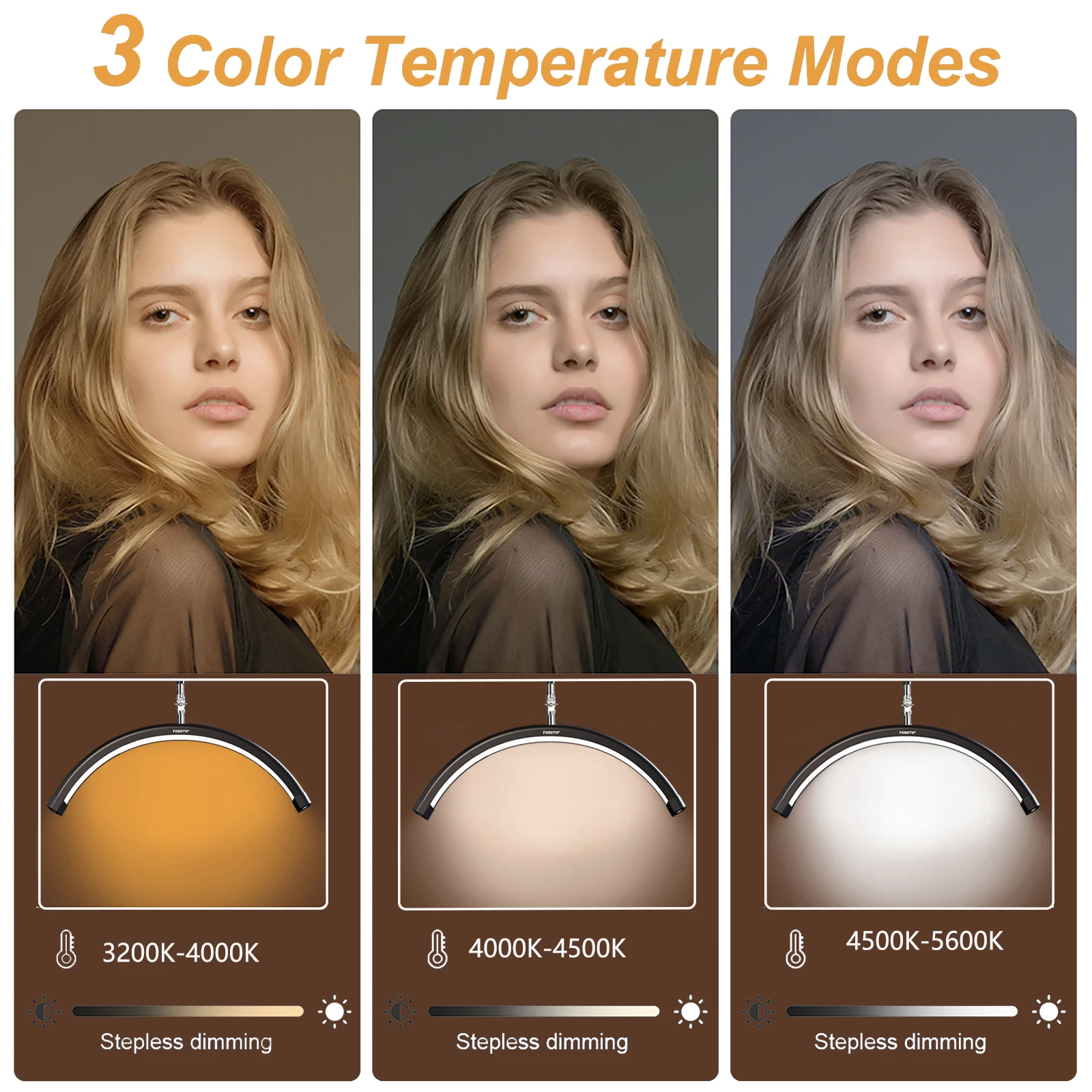 Fosoto FT-Y8 다기능 속눈썹 조명, 반달 모양 조명, LED 비디오 조명, 바닥 삼각대 포함, 문신 미용실 속눈썹