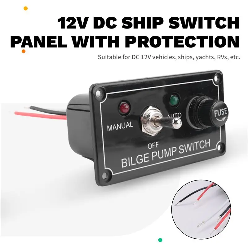 DC 12V Fused Marine Bilge Pump Switch Panel With LED Indicator Light Manual/Off/Auto 3-Way Toggle Switch