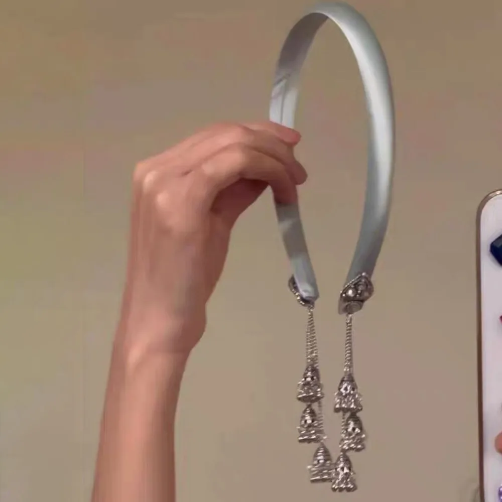 

Темпераментный атласный колокольчик с кисточкой, повязка на голову с бабочкой, элегантный обруч для волос в этническом стиле, подвеска с кристаллами и жемчугом, женская повязка на голову