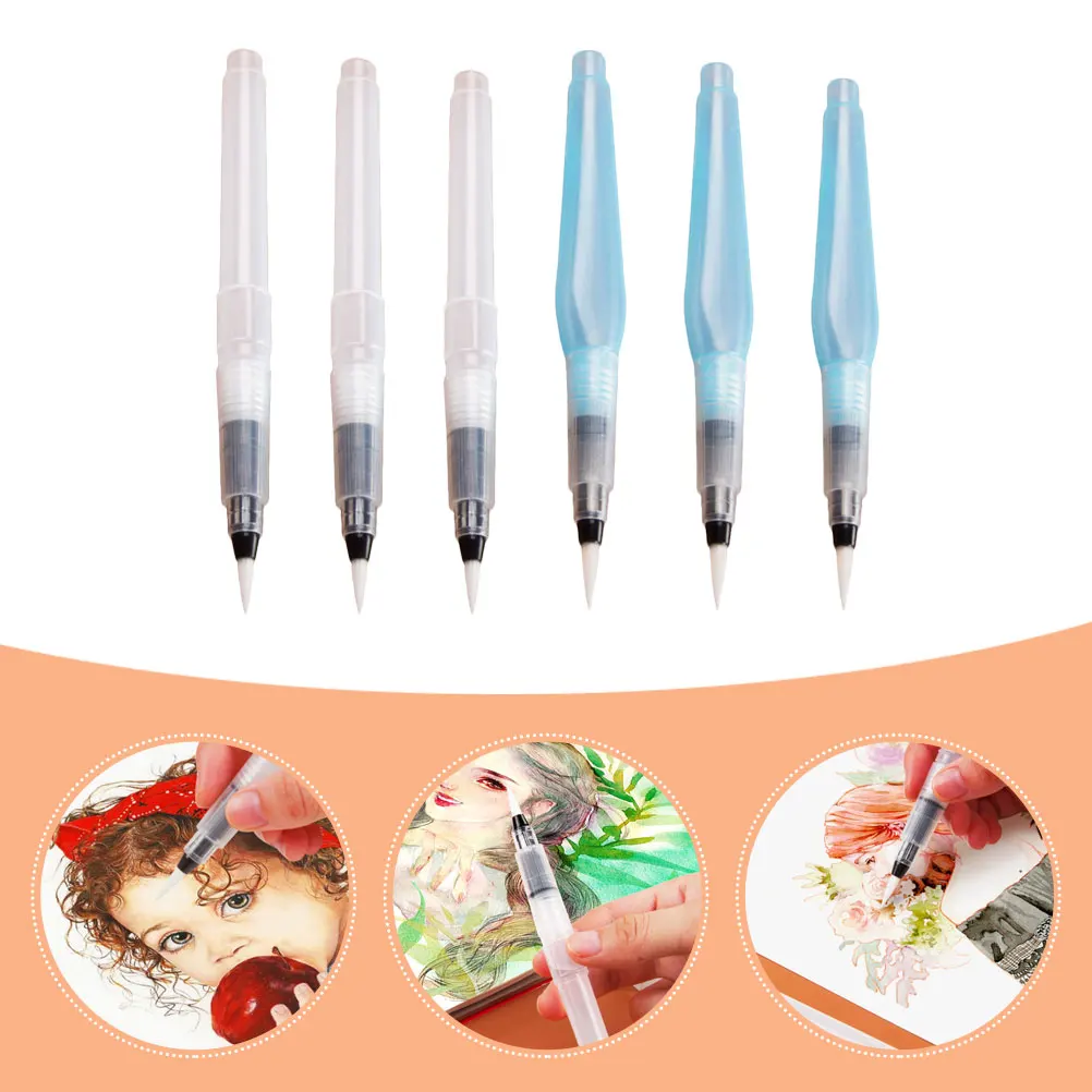 

6pcs Water Brush Transparent Body Refillable Watercolor Paint Pens Portable Painting Tools For s Adults Watercolor Brush Pens