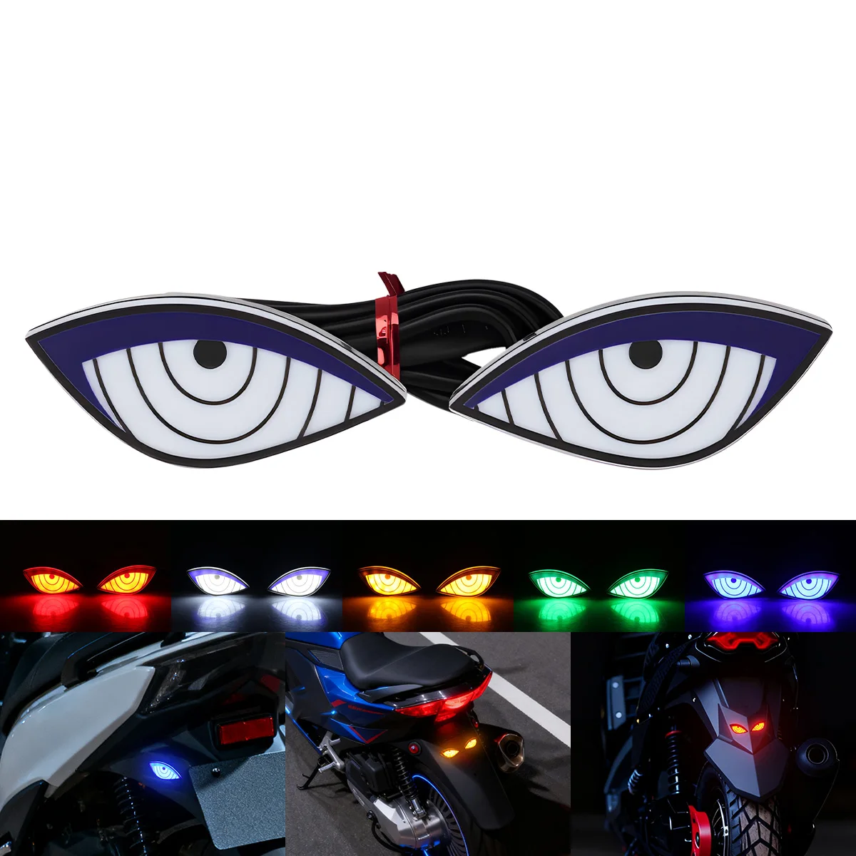 1 Sets Motorcycle LED License Plate Decorative Lights Anime Whirlpool Eye Light Strobe Light Motorcycle Modified Taillight