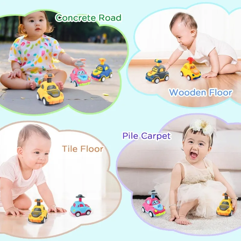 Cartoon Toy Car Mini Press Go Vehicles Inertia Pull Back Cars Montessori Early Education Crawling Toys for Toddlers Boys