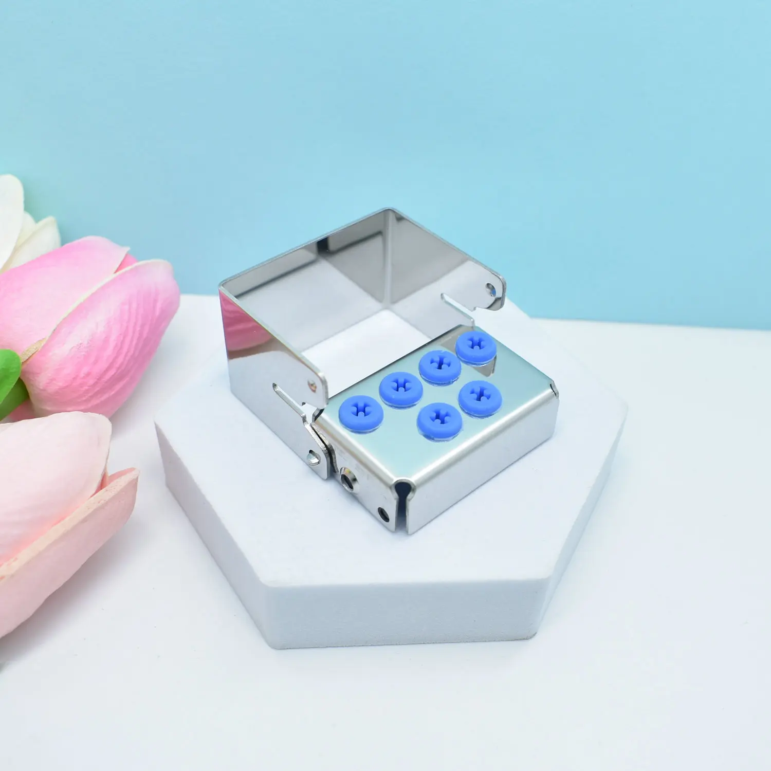 6 hole  Dental stainless steel silicone needle frame high and low speed dual purpose Case Disinfection Box Autoclavable Disinfe