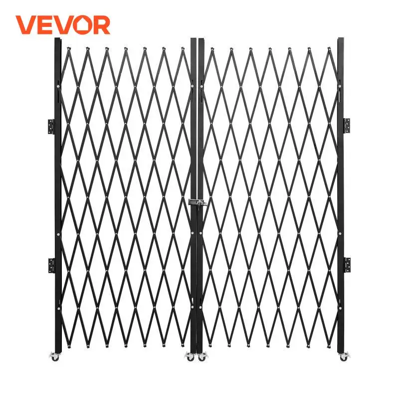 VEVOR Double Folding Security Gate 1.5-2 x 3-3.66m Folding Door Gate Steel Accordion Flexible Expanding Security Gate With Wheel