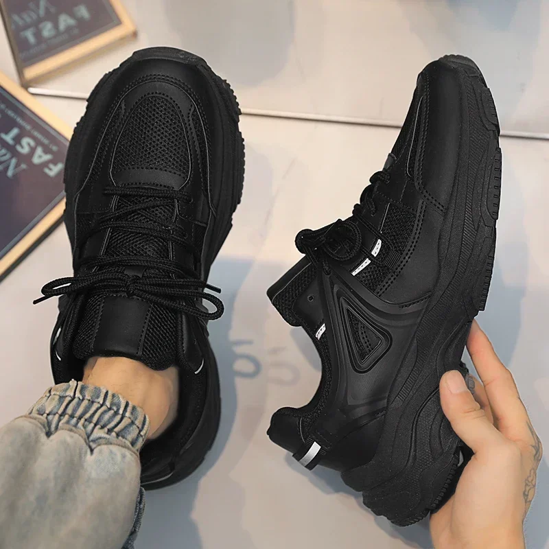 

Мужская обувь, новинка 2025, осенняя сетчатая повседневная противоскользящая универсальная мужская обувь для бега, увеличивающая рост, спортивная маленькая белая модная обувь