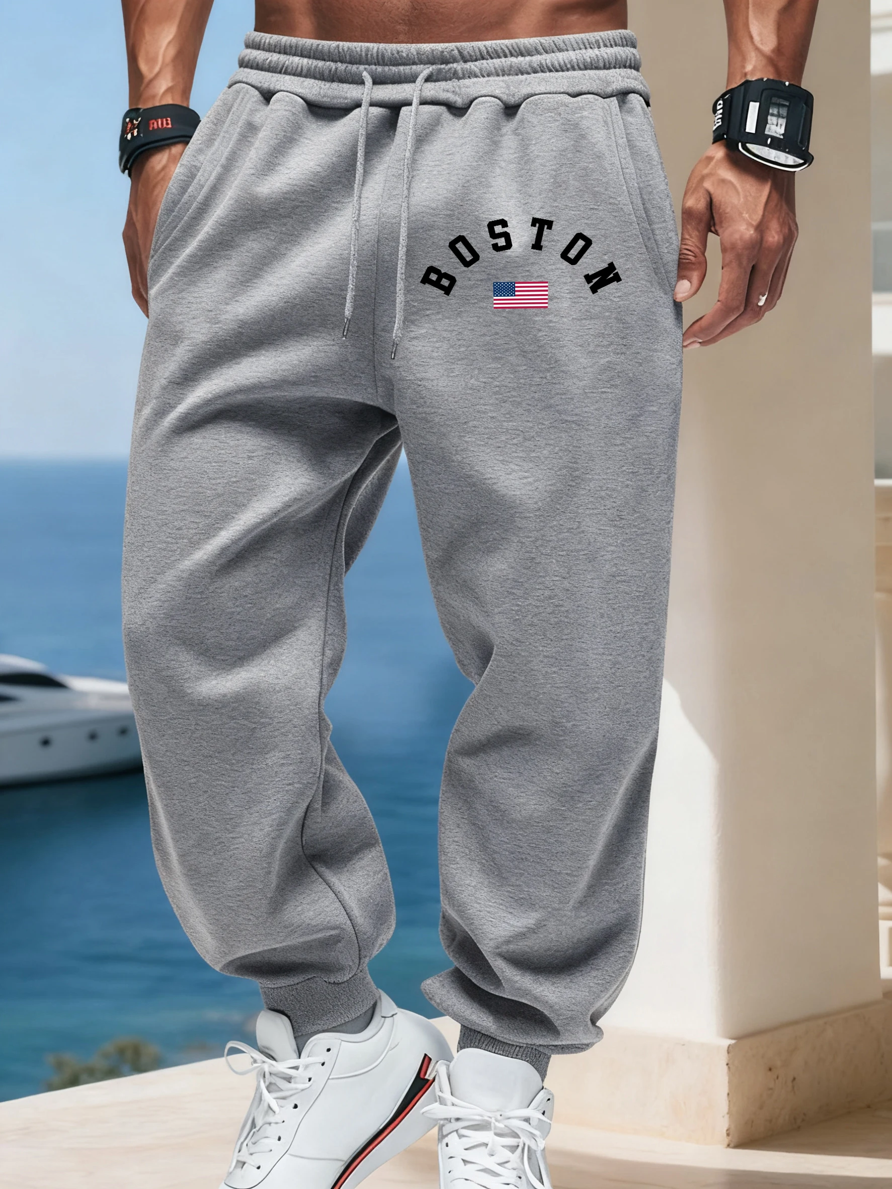 Boston drapeau américain impression hiver pantalons longs homme chaud polaire pantalons de survêtement Joggers 11 couleurs pantalon sport cordon Britches