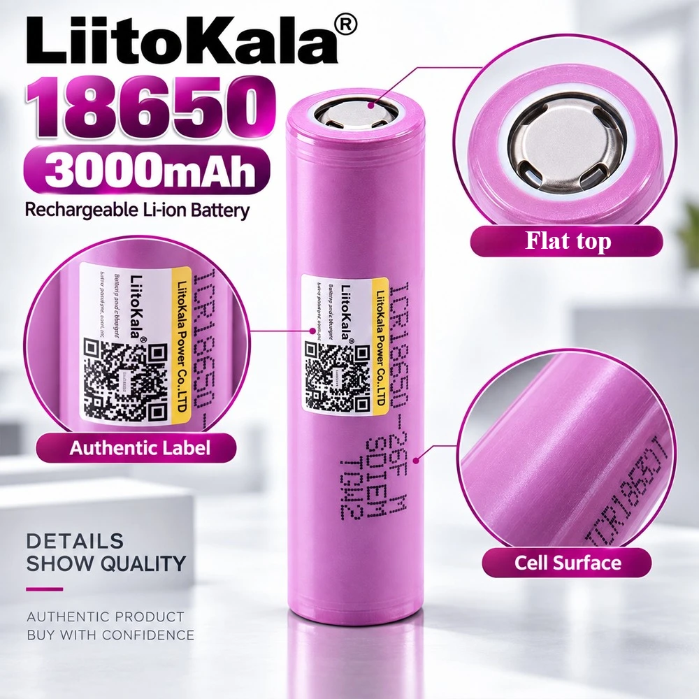 LiitoKala 18650 Battery 3000mAh 3.6V 20A Li-ion Rechargeable High Drain Cell for Flashlight DIY Battery Pack
